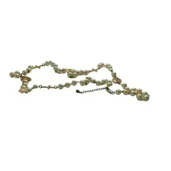 Religious faux pearl necklace with religious symbols 38 Inches long - Picture 1 of 6